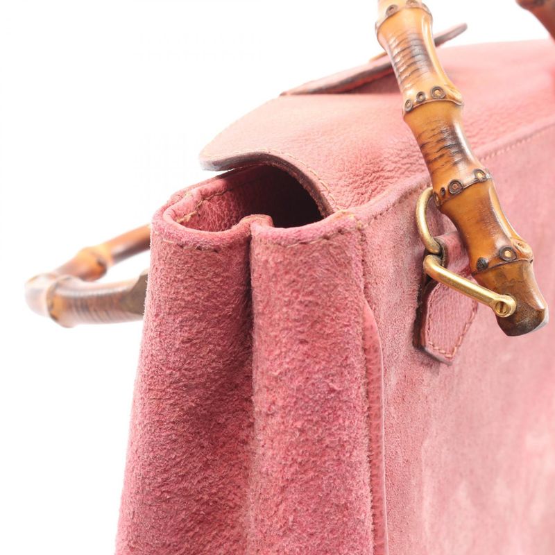 Gucci Handbag Bamboo 000 123 0316 Pink Suede Leather Bamboo 2way Shoulder