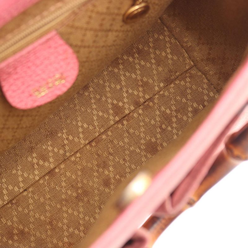Gucci Handbag Bamboo 000 123 0316 Pink Suede Leather Bamboo 2way Shoulder
