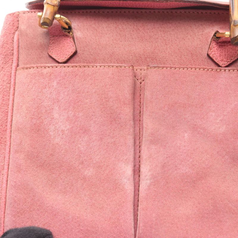 Gucci Handbag Bamboo 000 123 0316 Pink Suede Leather Bamboo 2way Shoulder