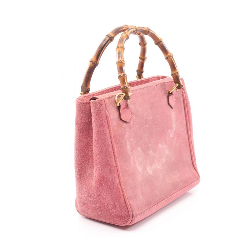 Gucci Handbag Bamboo 000 123 0316 Pink Suede Leather Bamboo 2way Shoulder