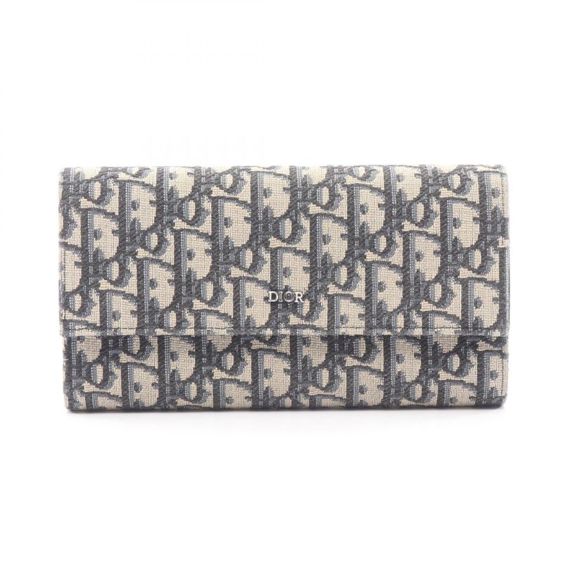 Dior Bifold Long Wallet Oblique Navy Beige Canvas Oblique Bifold Long Wallet