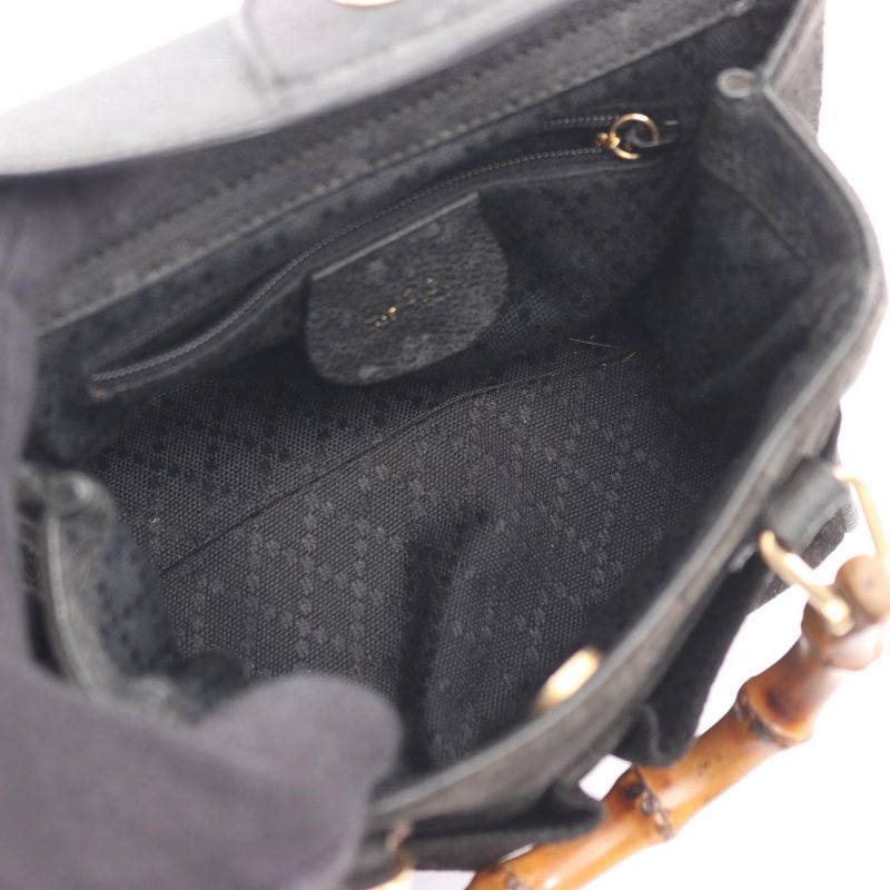 Gucci Handbag Bamboo 007 2214 0238 Black Suede Leather Bamboo Mini Bag Ladies