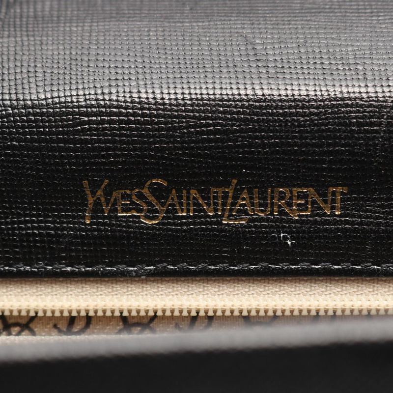 YVES Saint Laurent Shoulder Bag Black Leather Flap Shoulder Ladies Used B