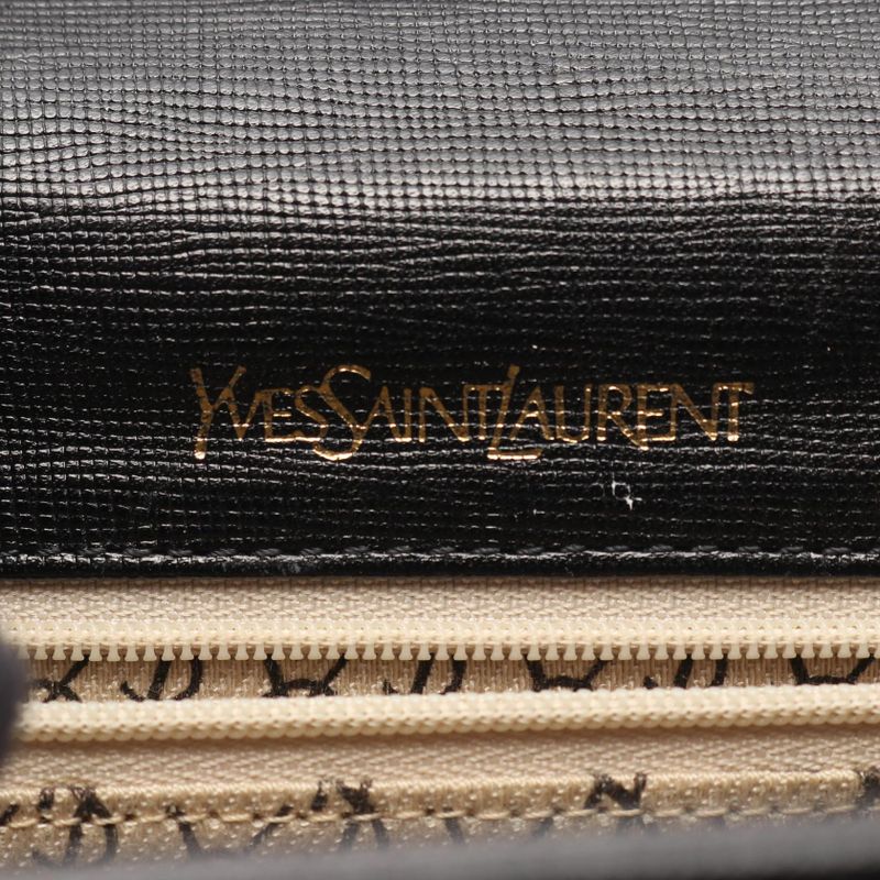 YVES Saint Laurent Shoulder Bag Black Leather Flap Shoulder Ladies Used B