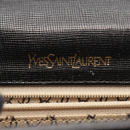 YVES Saint Laurent Shoulder Bag Black Leather Flap Shoulder Ladies Used B