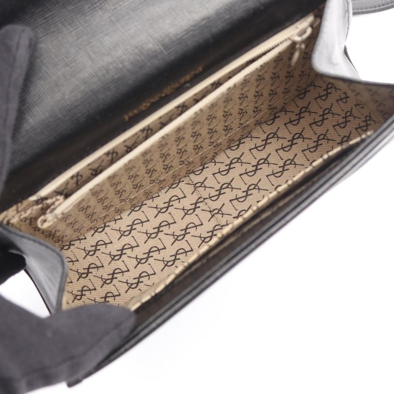 YVES Saint Laurent Shoulder Bag Black Leather Flap Shoulder Ladies Used B