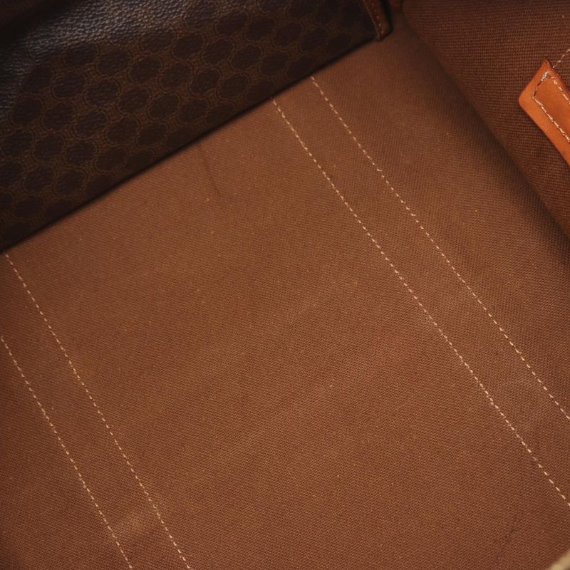 Celine Boston Bag Macadam Dark Brown PVC Coated Canvas Leather Macadam Boston