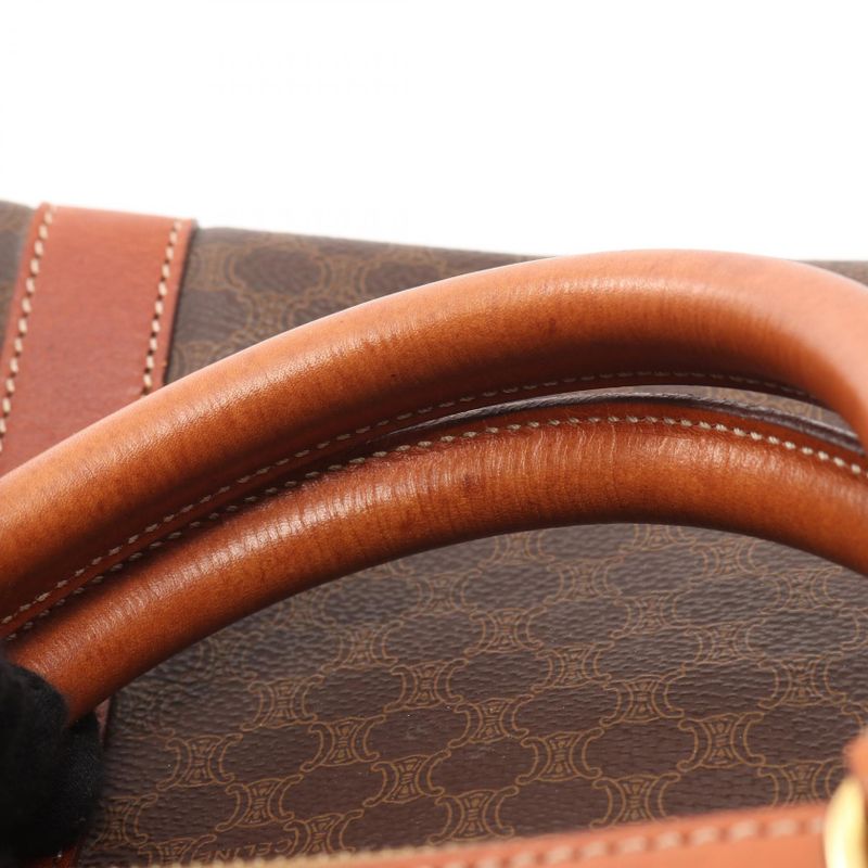 Celine Boston Bag Macadam Dark Brown PVC Coated Canvas Leather Macadam Boston