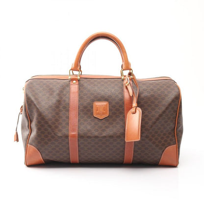 Celine Boston Bag Macadam Dark Brown PVC Coated Canvas Leather Macadam Boston