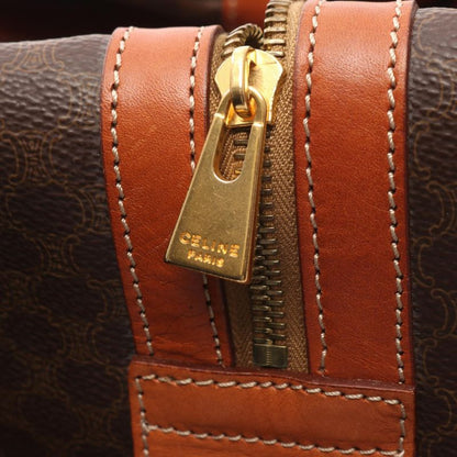 Celine Boston Bag Macadam Dark Brown PVC Coated Canvas Leather Macadam Boston