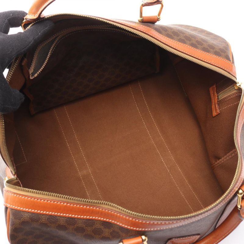 Celine Boston Bag Macadam Dark Brown PVC Coated Canvas Leather Macadam Boston