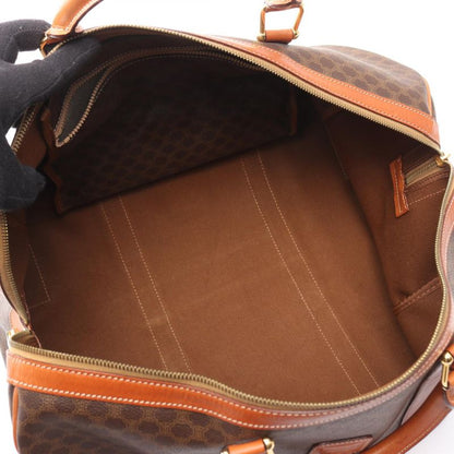 Celine Boston Bag Macadam Dark Brown PVC Coated Canvas Leather Macadam Boston