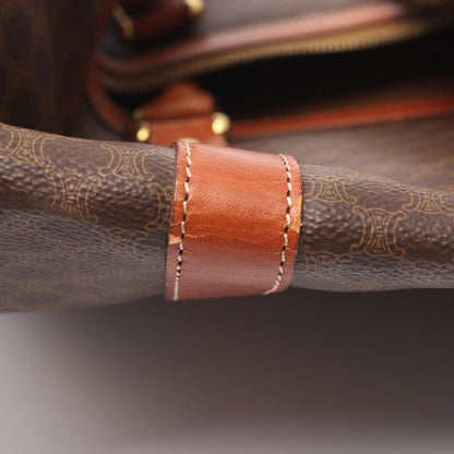 Celine Boston Bag Macadam Dark Brown PVC Coated Canvas Leather Macadam Boston