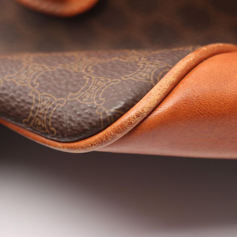 Celine Boston Bag Macadam Dark Brown PVC Coated Canvas Leather Macadam Boston