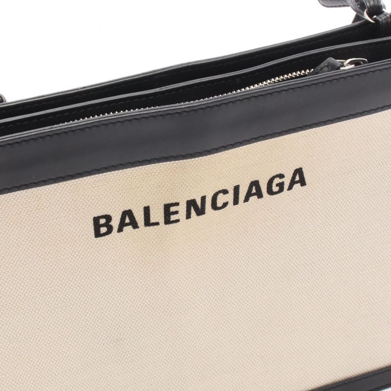 Balenciaga Shoulder Bag Navy Pochette 339937 Natural Canvas Leather Navy