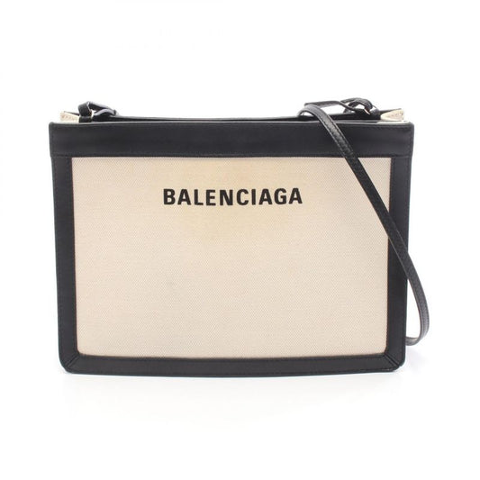 Balenciaga Shoulder Bag Navy Pochette 339937 Natural Canvas Leather Navy