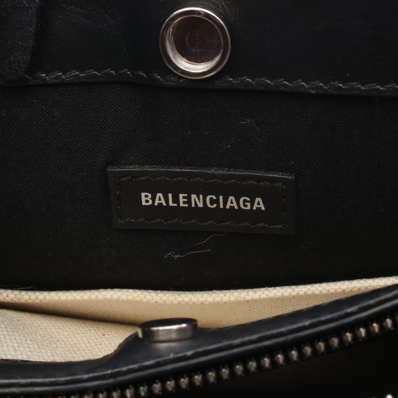 Balenciaga Shoulder Bag Navy Pochette 339937 Natural Canvas Leather Navy