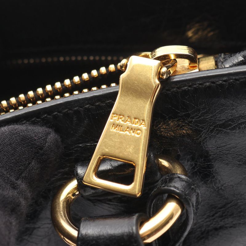 Prada Handbag Black Leather Logo 2way Shoulder Ladies Used A