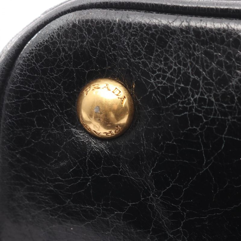 Prada Handbag Black Leather Logo 2way Shoulder Ladies Used A