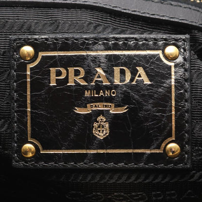 Prada Handbag Black Leather Logo 2way Shoulder Ladies Used A