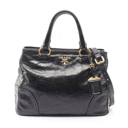 Prada Handbag Black Leather Logo 2way Shoulder Ladies Used A