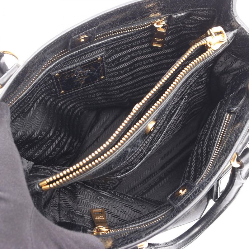 Prada Handbag Black Leather Logo 2way Shoulder Ladies Used A