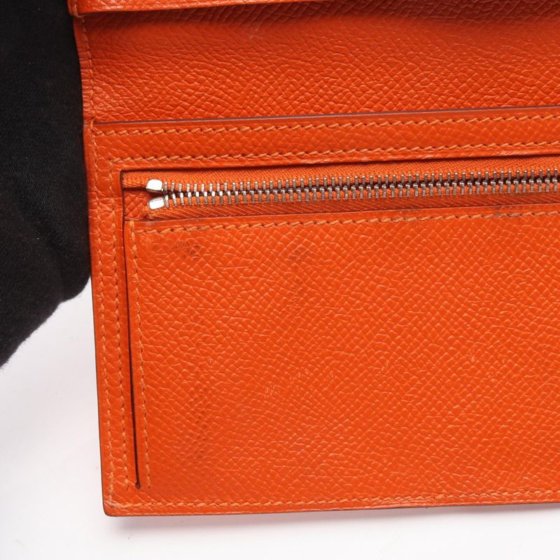 Hermes Bifold Long Wallet Bearn Souffle Orange Leather Bearn Souffle Orange