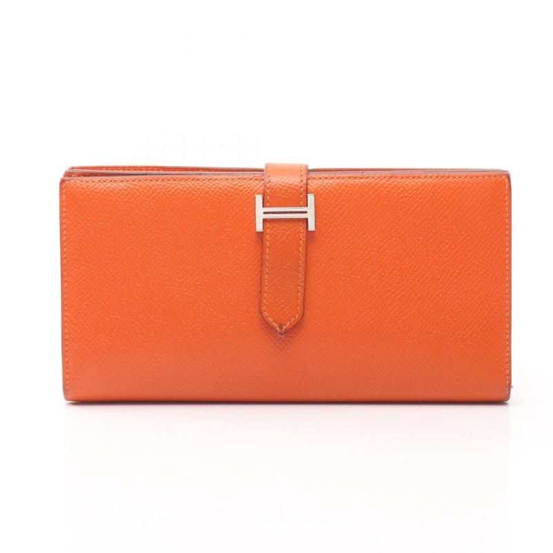 Hermes Bifold Long Wallet Bearn Souffle Orange Leather Bearn Souffle Orange