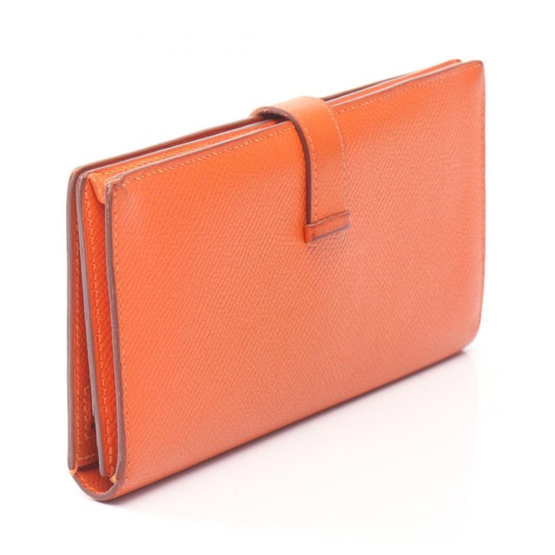 Hermes Bifold Long Wallet Bearn Souffle Orange Leather Bearn Souffle Orange