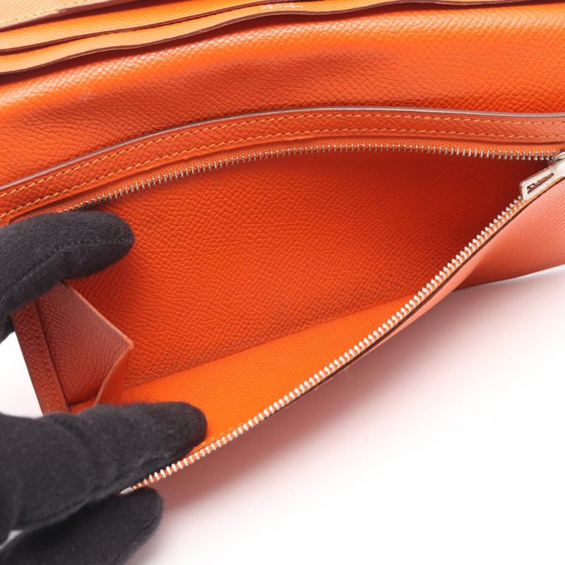 Hermes Bifold Long Wallet Bearn Souffle Orange Leather Bearn Souffle Orange