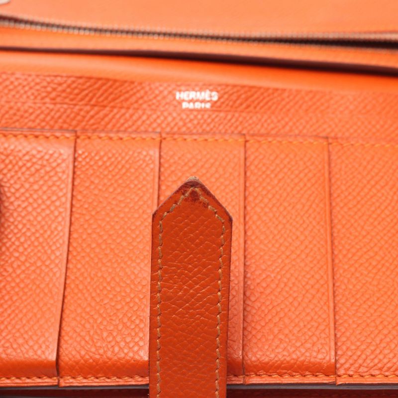 Hermes Bifold Long Wallet Bearn Souffle Orange Leather Bearn Souffle Orange