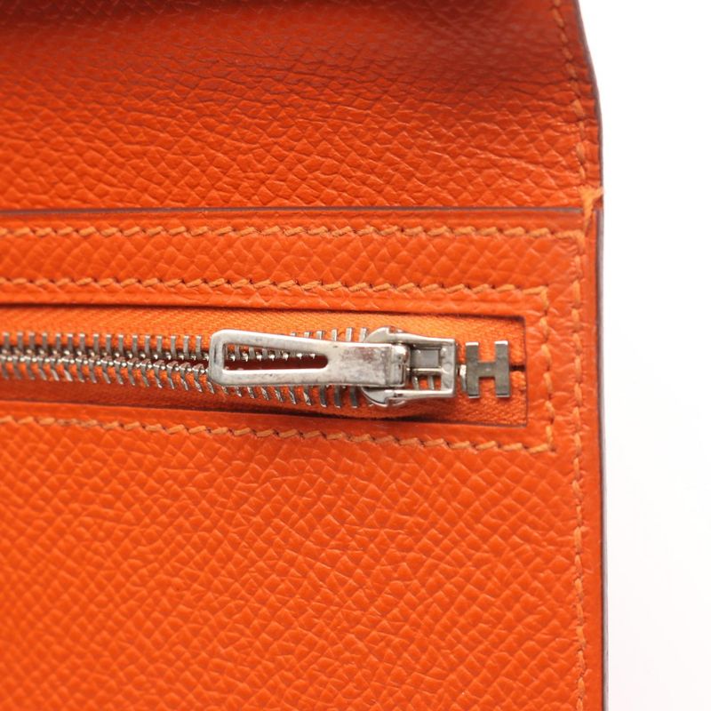 Hermes Bifold Long Wallet Bearn Souffle Orange Leather Bearn Souffle Orange