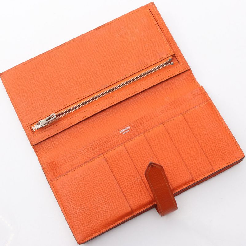 Hermes Bifold Long Wallet Bearn Souffle Orange Leather Bearn Souffle Orange