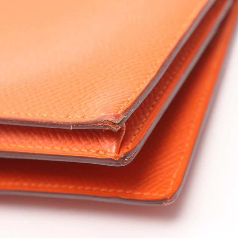 Hermes Bifold Long Wallet Bearn Souffle Orange Leather Bearn Souffle Orange