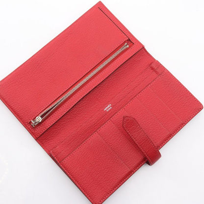Hermes Bifold Long Wallet Bearn Souffle Rose Lipstick Rouge Leather Bearn