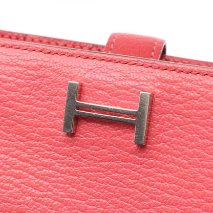 Hermes Bifold Long Wallet Bearn Souffle Rose Lipstick Rouge Leather Bearn