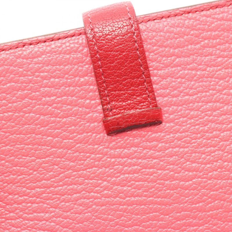Hermes Bifold Long Wallet Bearn Souffle Rose Lipstick Rouge Leather Bearn