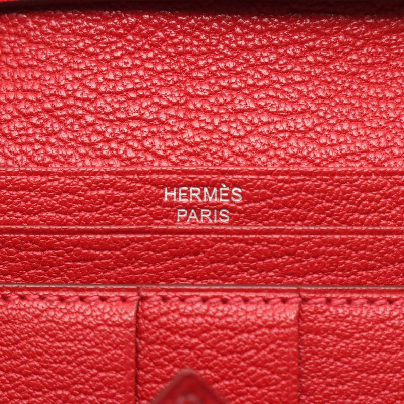Hermes Bifold Long Wallet Bearn Souffle Rose Lipstick Rouge Leather Bearn