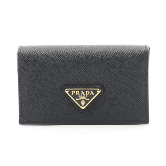 Prada Card Case Saffiano Triang 1mc122qhhf0002 Black Saffiano Leather Card Case