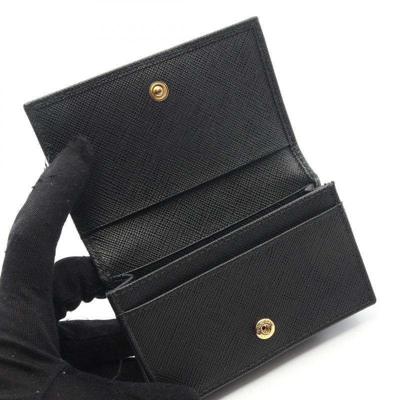 Prada Card Case Saffiano Triang 1mc122qhhf0002 Black Saffiano Leather Card Case