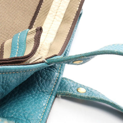 Prada Tote Bag Logo Jacquard Beige Blue Canvas Leather Logo Jacquard Tote Bag