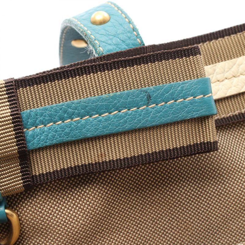 Prada Tote Bag Logo Jacquard Beige Blue Canvas Leather Logo Jacquard Tote Bag