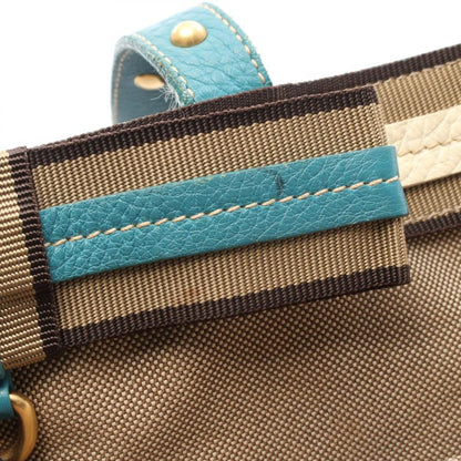 Prada Tote Bag Logo Jacquard Beige Blue Canvas Leather Logo Jacquard Tote Bag