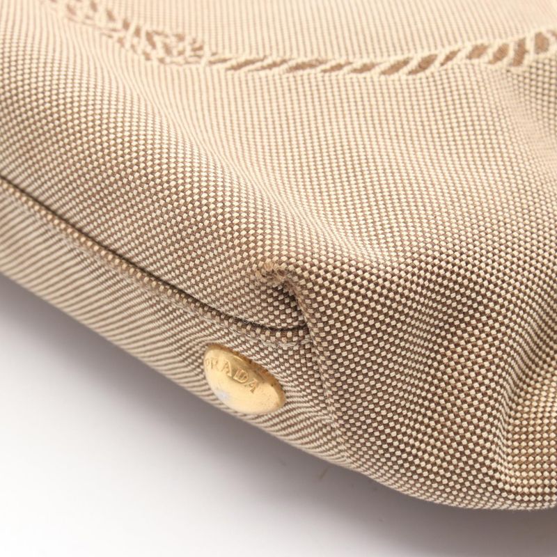 Prada Tote Bag Logo Jacquard Beige Blue Canvas Leather Logo Jacquard Tote Bag