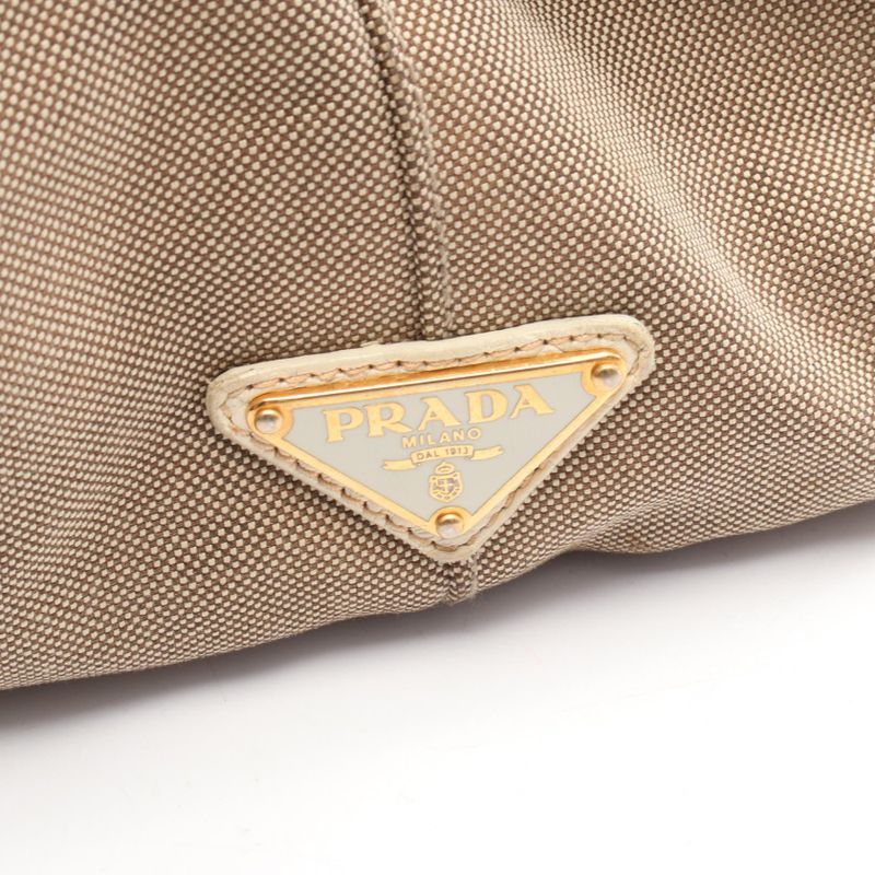Prada Tote Bag Logo Jacquard Beige Blue Canvas Leather Logo Jacquard Tote Bag