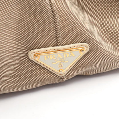 Prada Tote Bag Logo Jacquard Beige Blue Canvas Leather Logo Jacquard Tote Bag