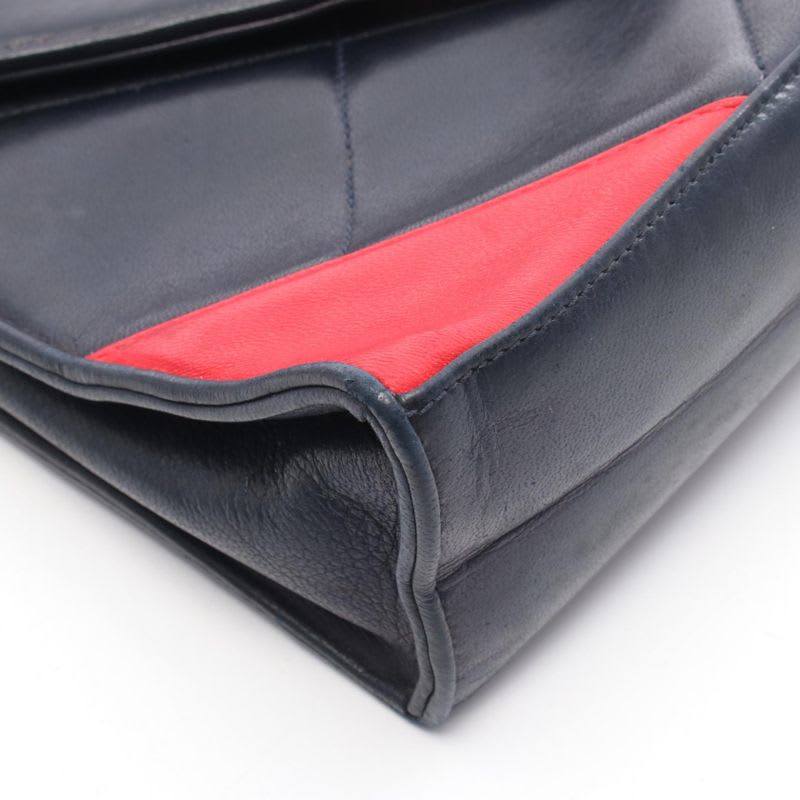 Chanel Shoulder Bag Navy Red Leather