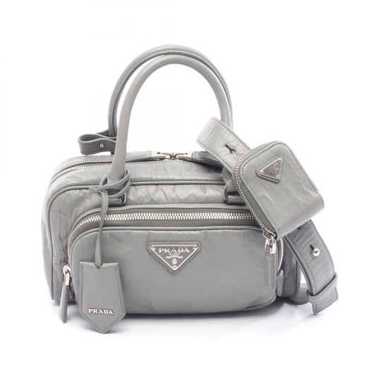 Prada Handbag Gray Leather Triangle Logo 2way Shoulder Ladies Used B