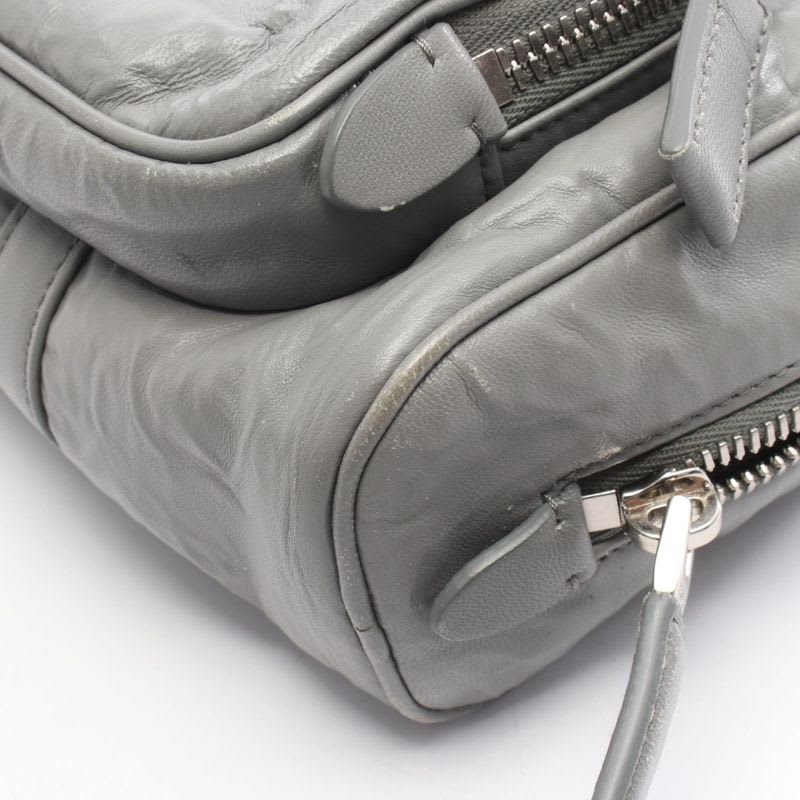 Prada Handbag Gray Leather Triangle Logo 2-Way Shoulder Ladies