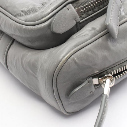 Prada Handbag Gray Leather Triangle Logo 2-Way Shoulder Ladies